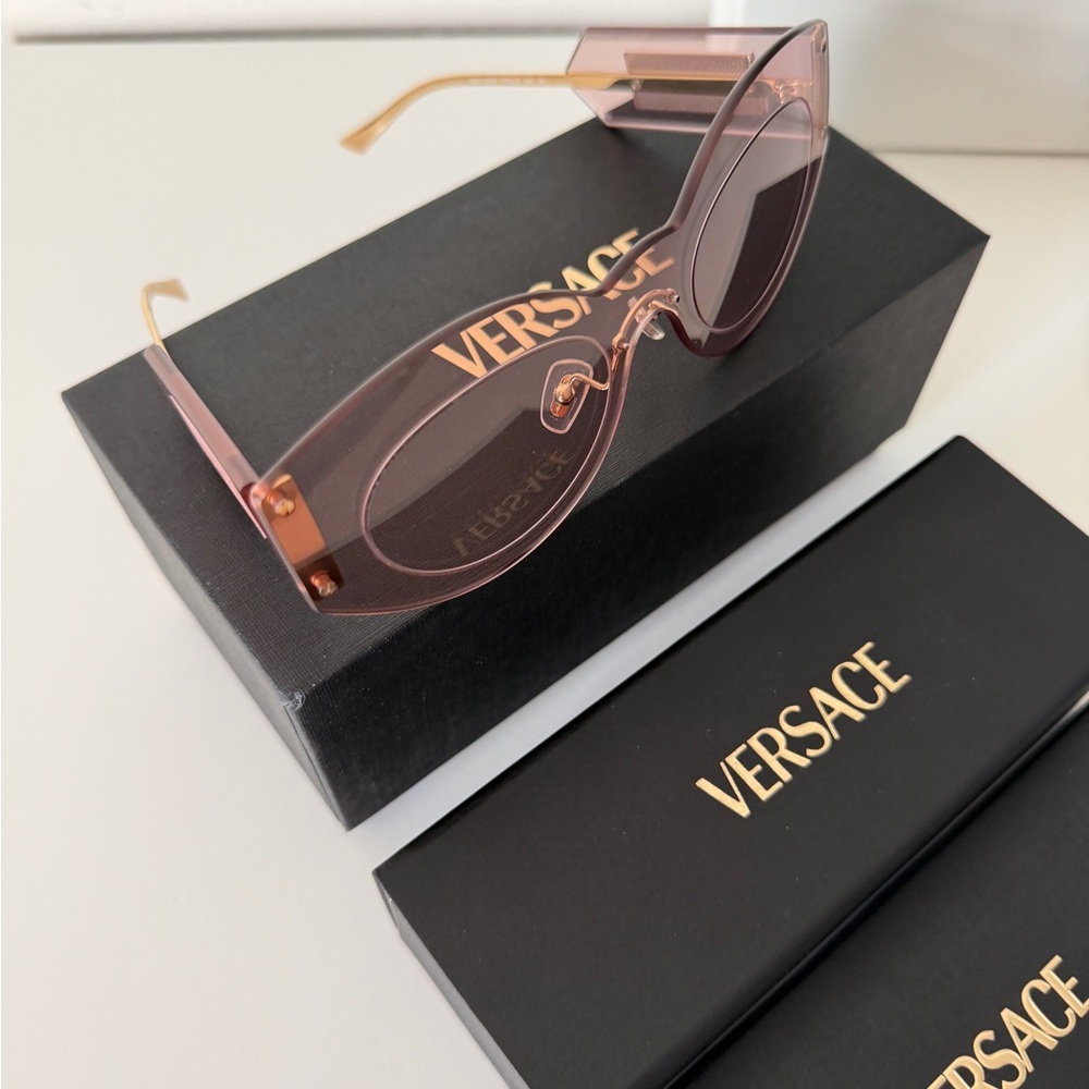 VERSACE DAMIER PLAQUE 2276 Pink Rimless Sunglass New - Picture 10 of 13